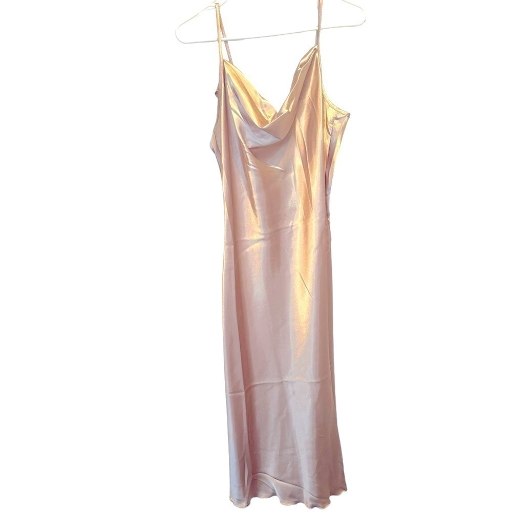 Bebe SATIN COWL NECK SLIP MIDI DRESS Size Large - Champagne MSRP $69 - Picture 4 of 5